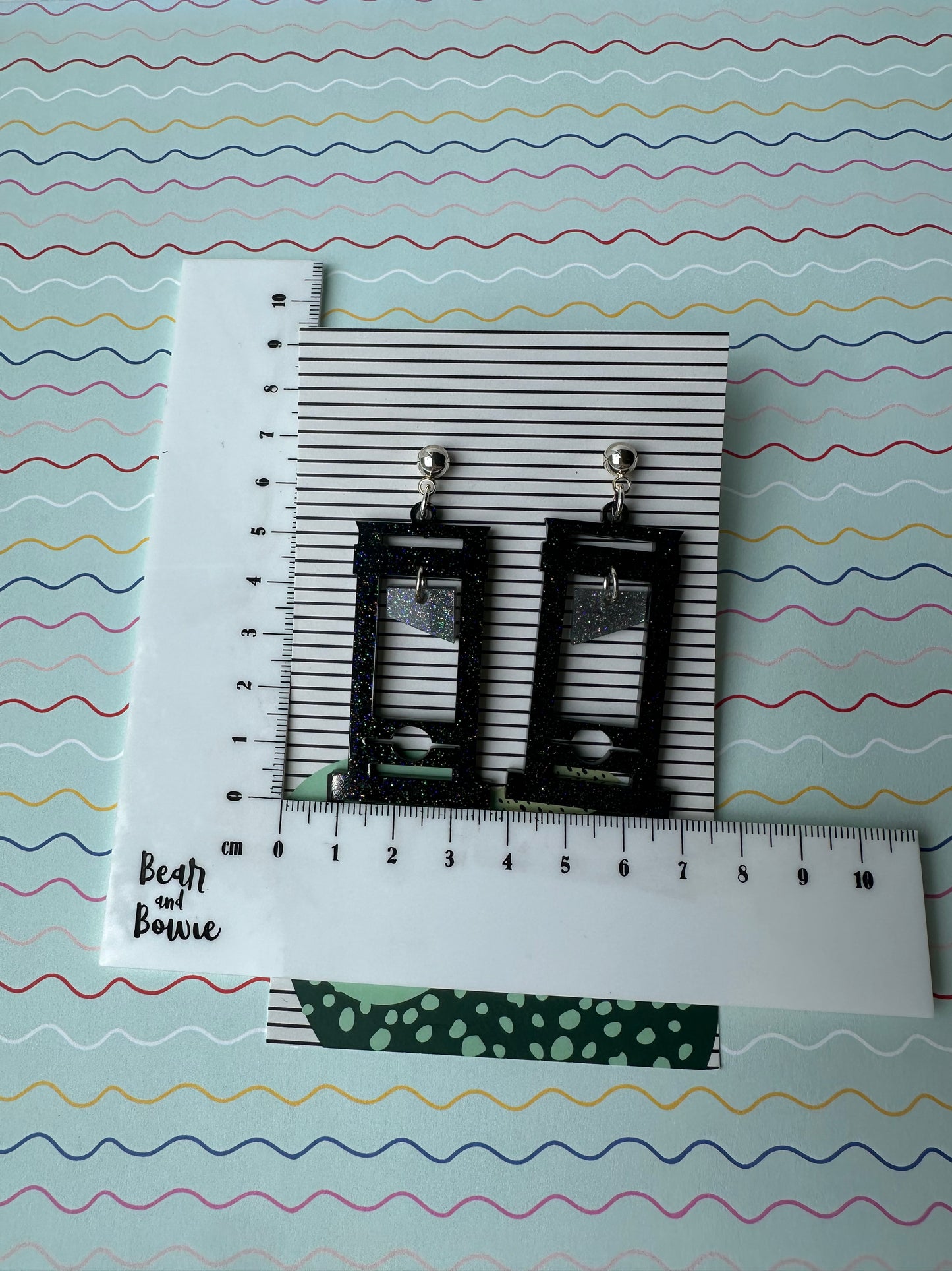 Black Glitter Guillotine Drop Earrings