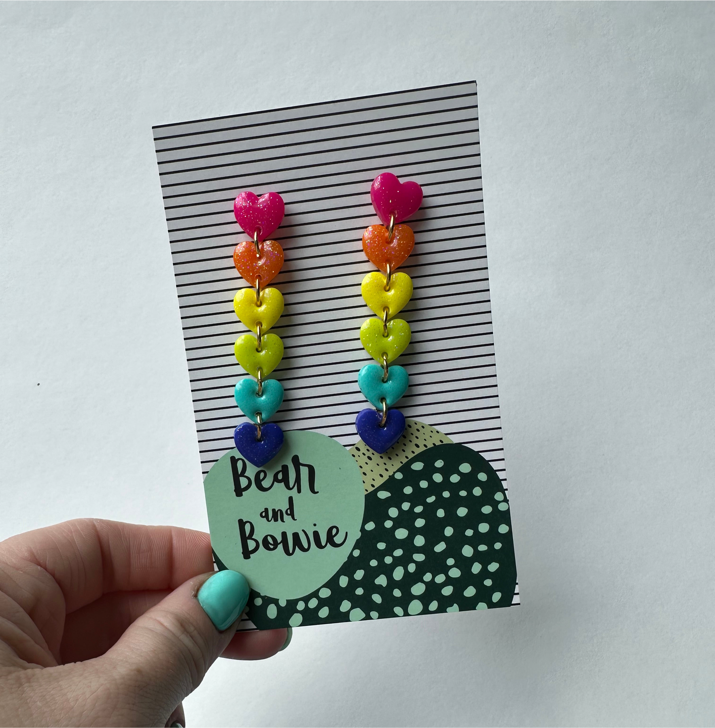 Glitter Rainbow Heart Drop Earrings