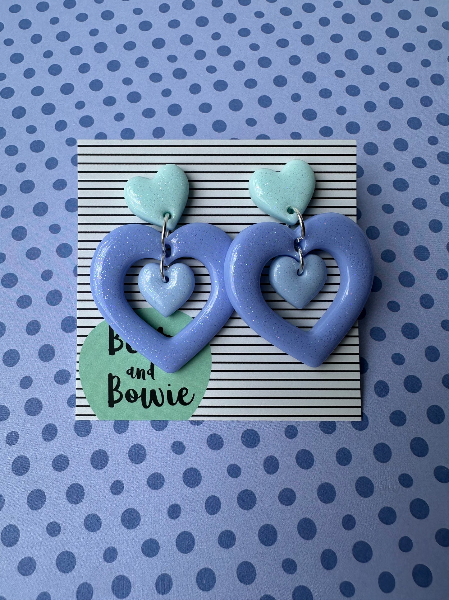 Pastel Purple and Blue Glittery Heart Earrings