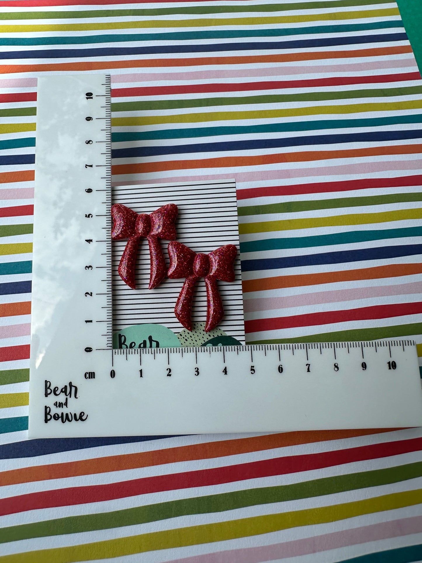 Red Glitter Bow Statement Stud