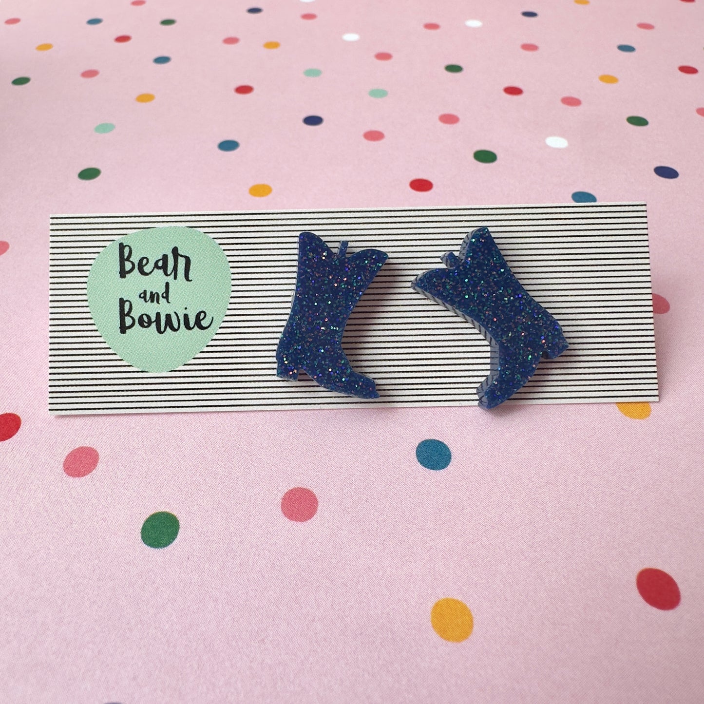 Blue Cowboy Boot Stud Earrings