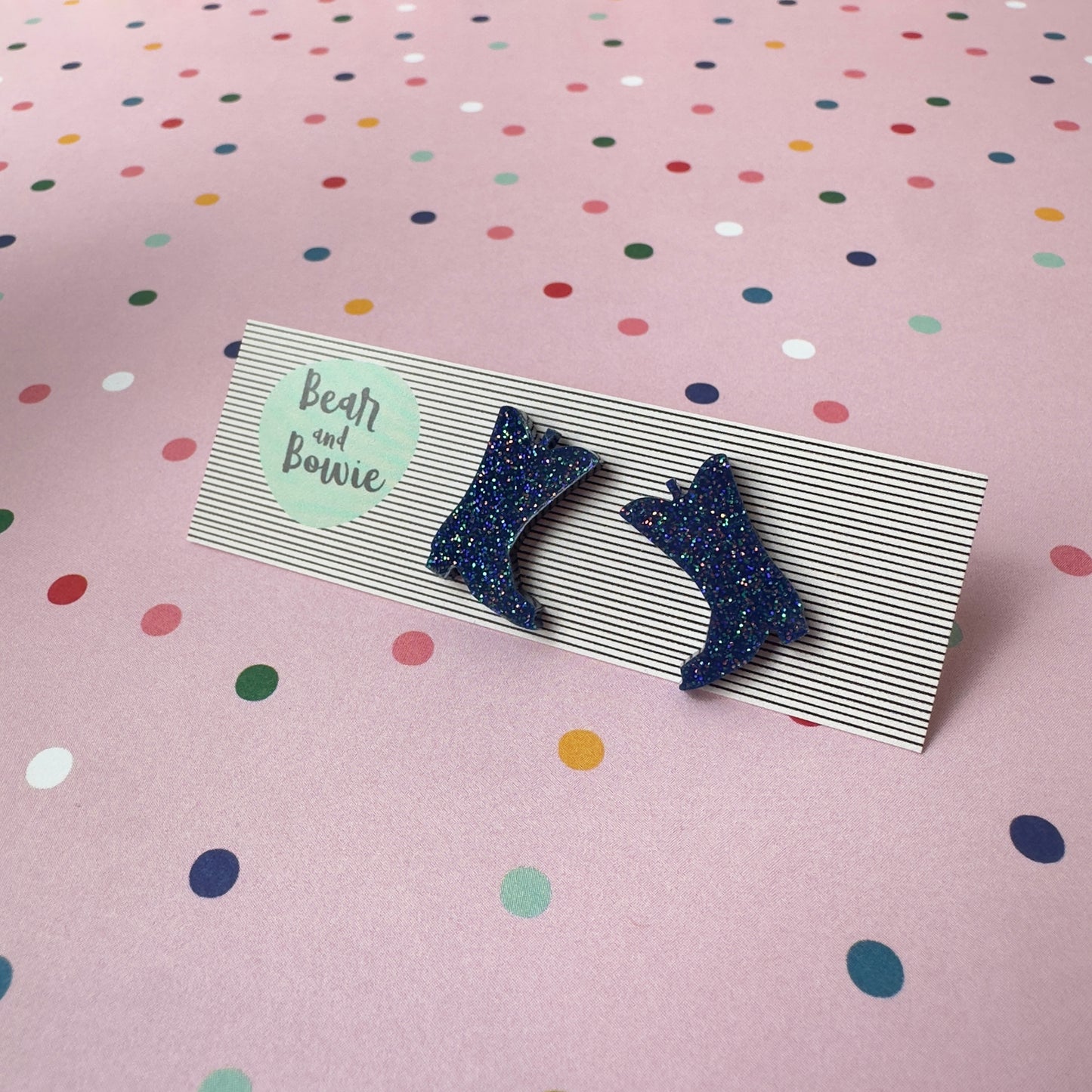 Blue Cowboy Boot Stud Earrings