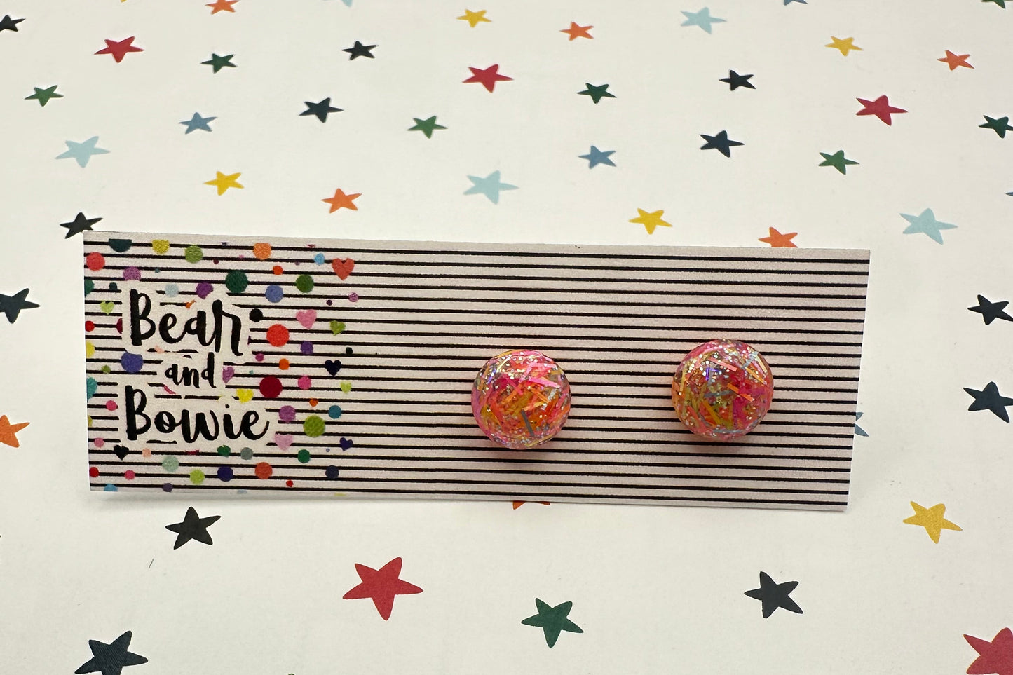 Neon Glitter Round Circle Stud - 10mm