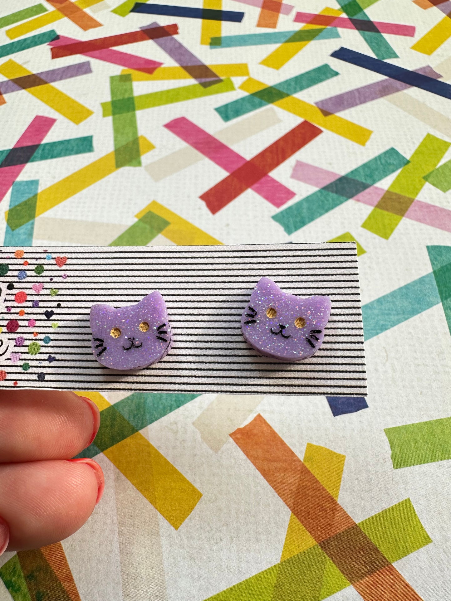 Purple Cat Stud Earrings
