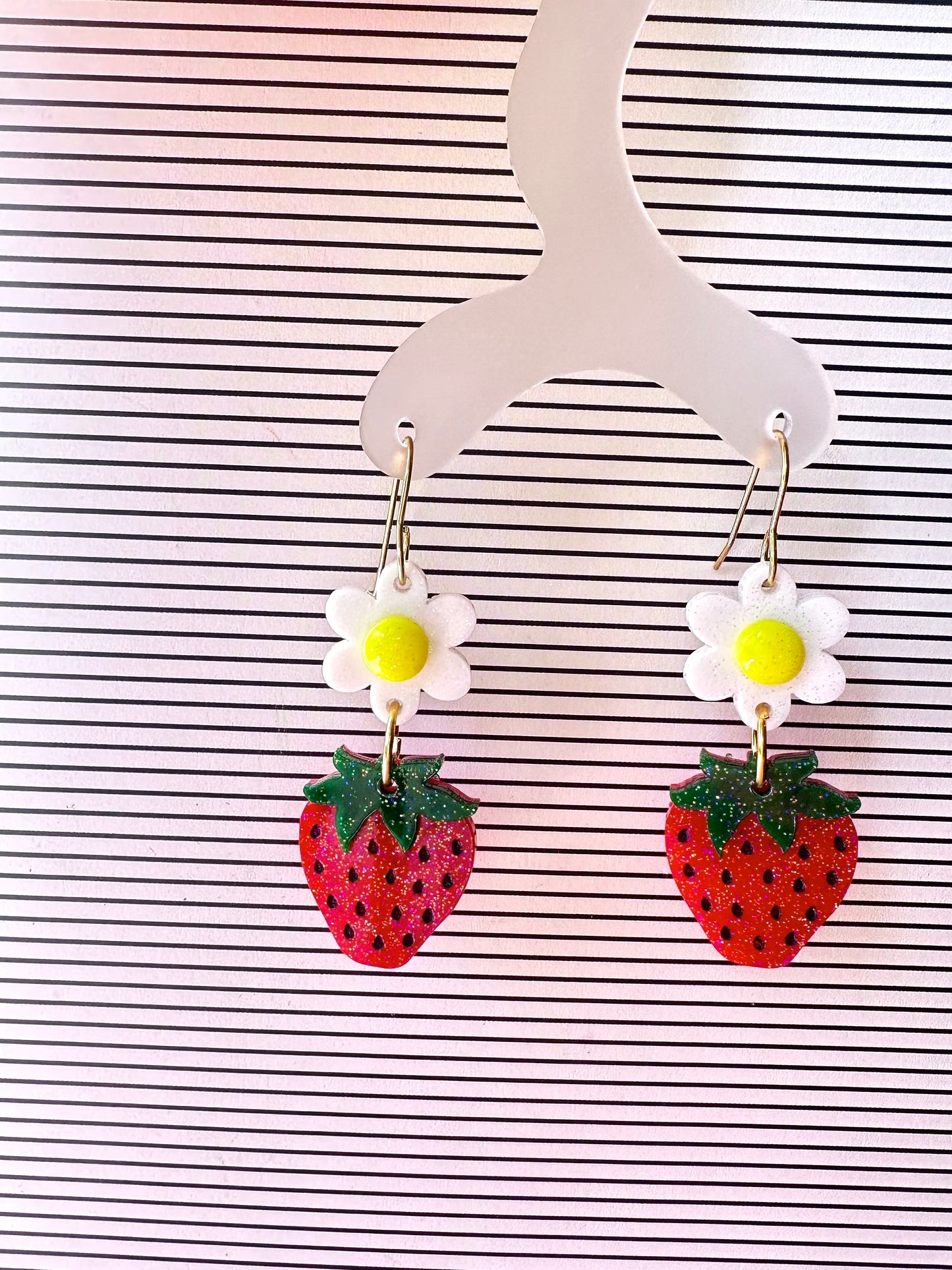 Flower and Strawberry Dangle Earrings