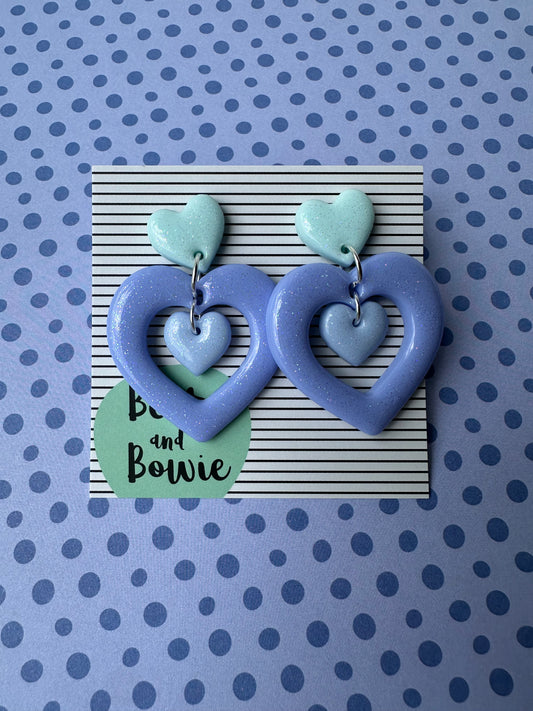 Pastel Purple and Blue Glittery Heart Earrings