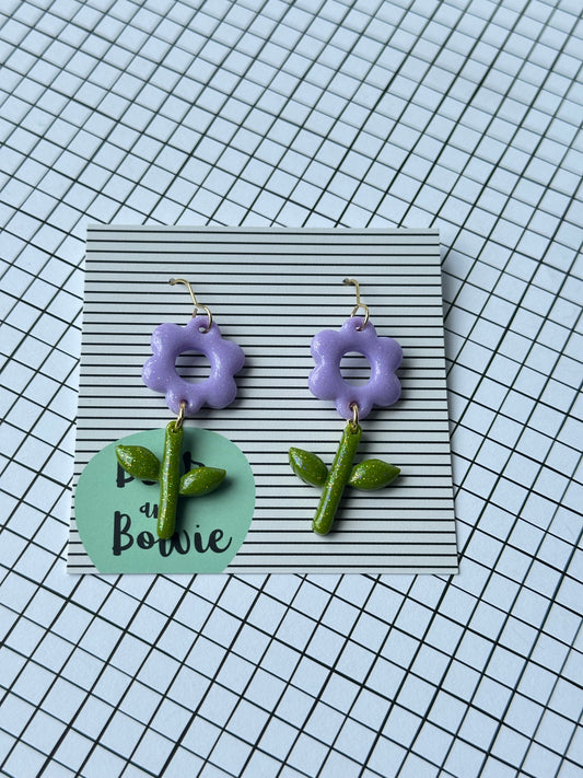 Purple Flower and Stem Dangles