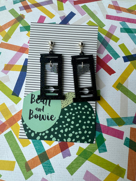 Black Glitter Guillotine Drop Earrings