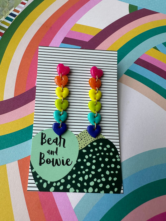 Glitter Rainbow Heart Drop Earrings