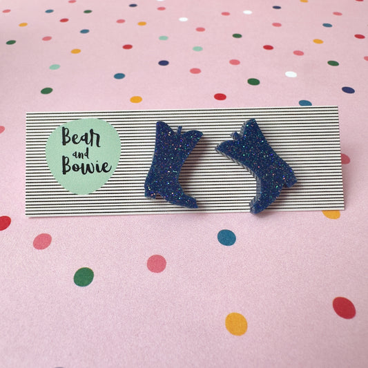 Blue Cowboy Boot Stud Earrings