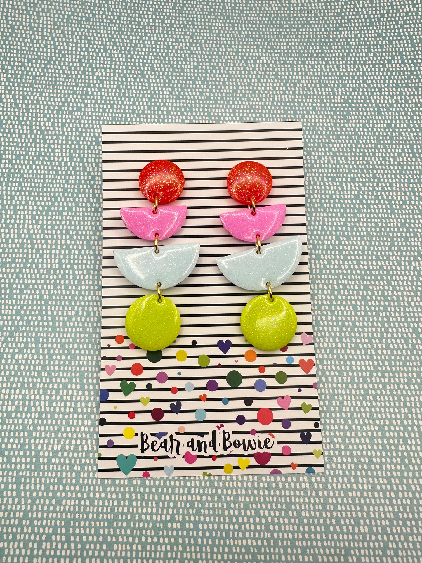 Geometric Statement Earrings - Orange, Pink, Pastel Blue and Bright Green