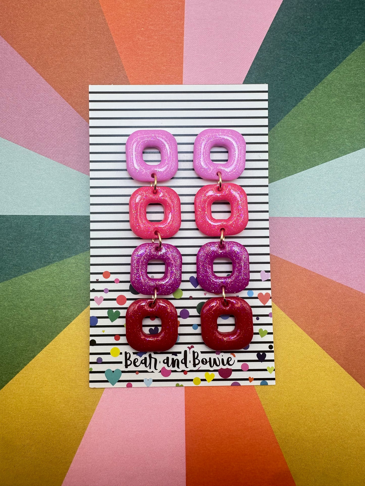 Pink and Red Square Statement Earrings