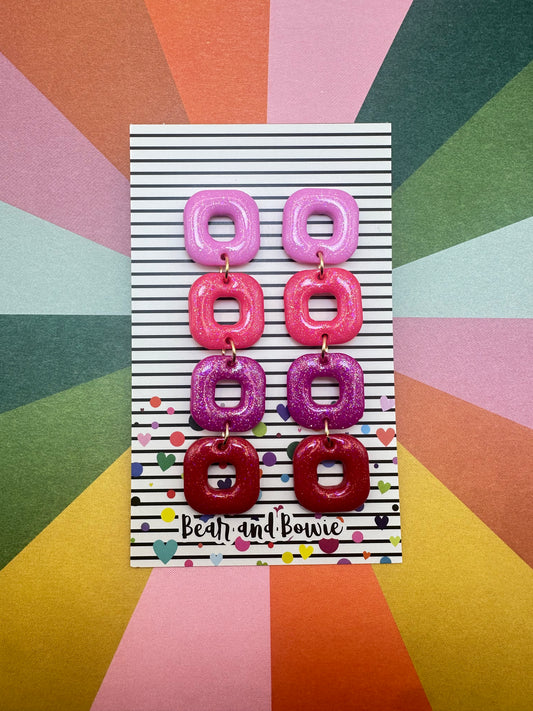 Pink and Red Square Statement Earrings