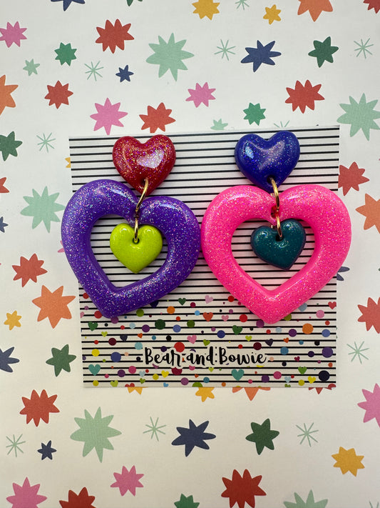 Mismatch Triple Heart Earrings