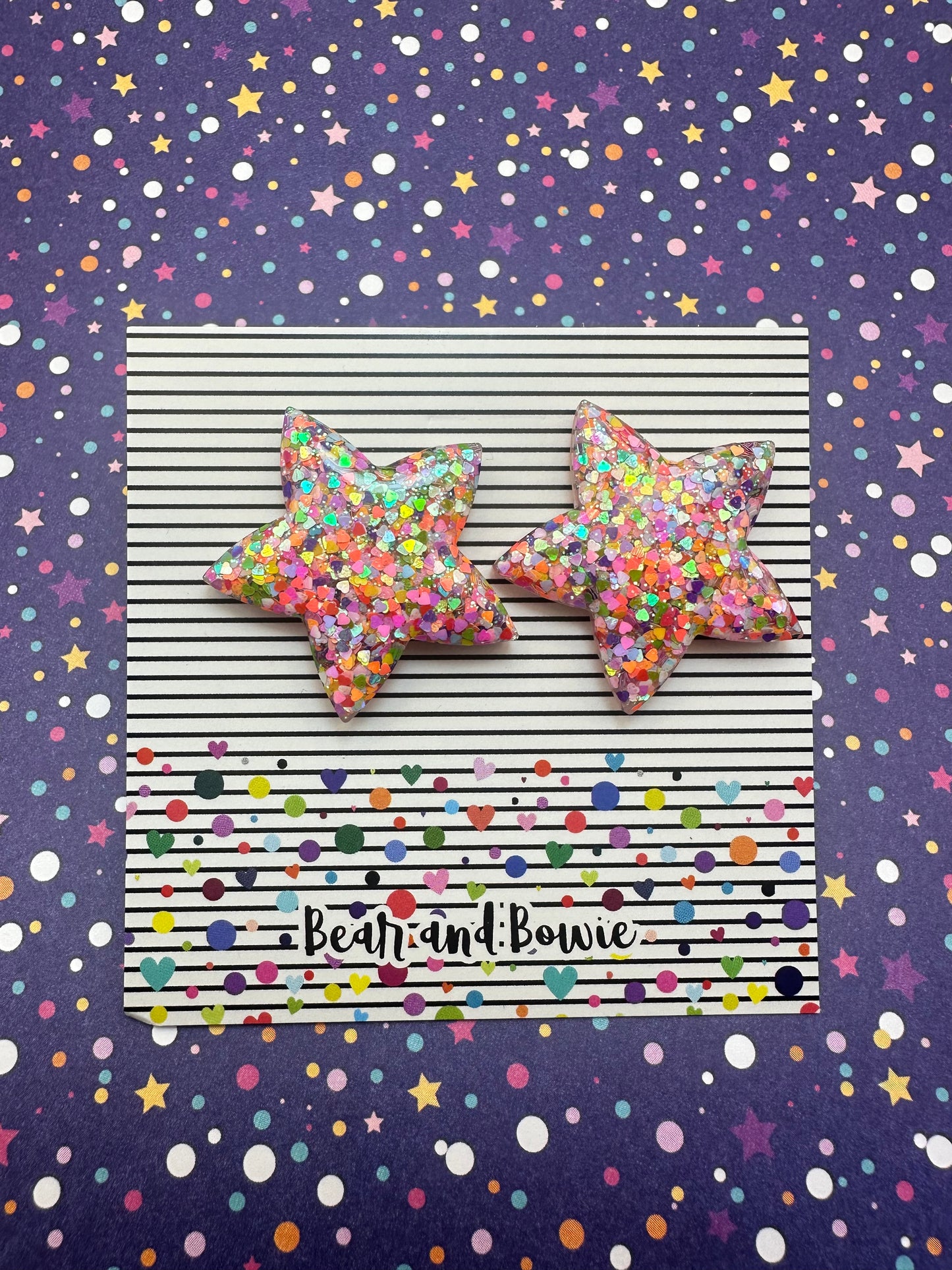 Rainbow Glitter Oversized Heart Stud Earrings