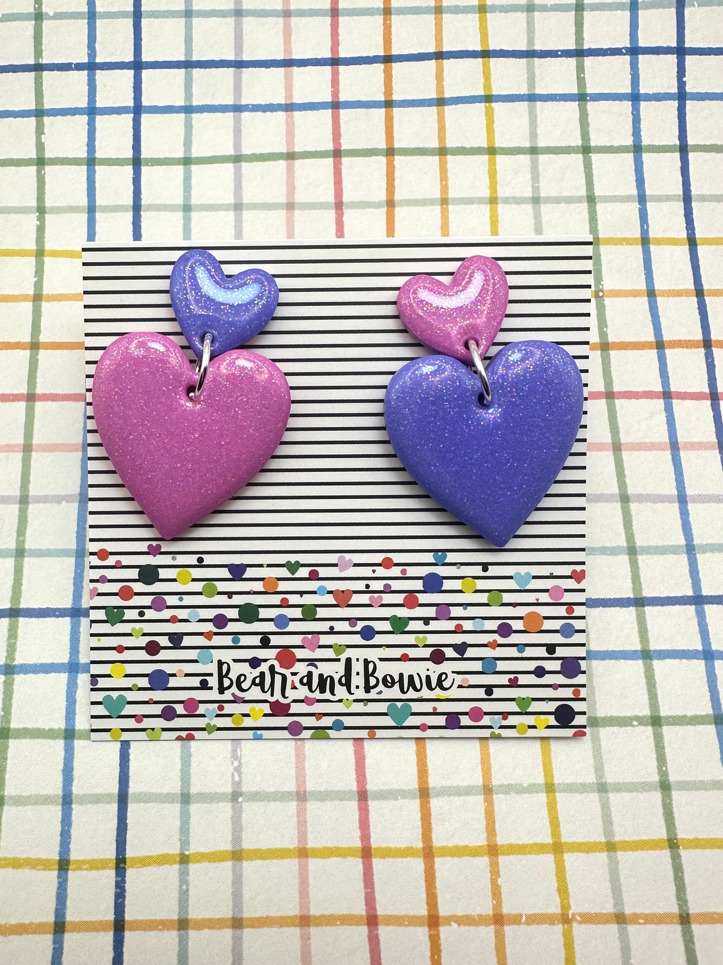Pink and Purple Double Heart Earrings