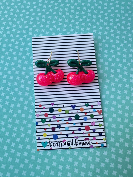 Pink Cherry Dangle Earrings