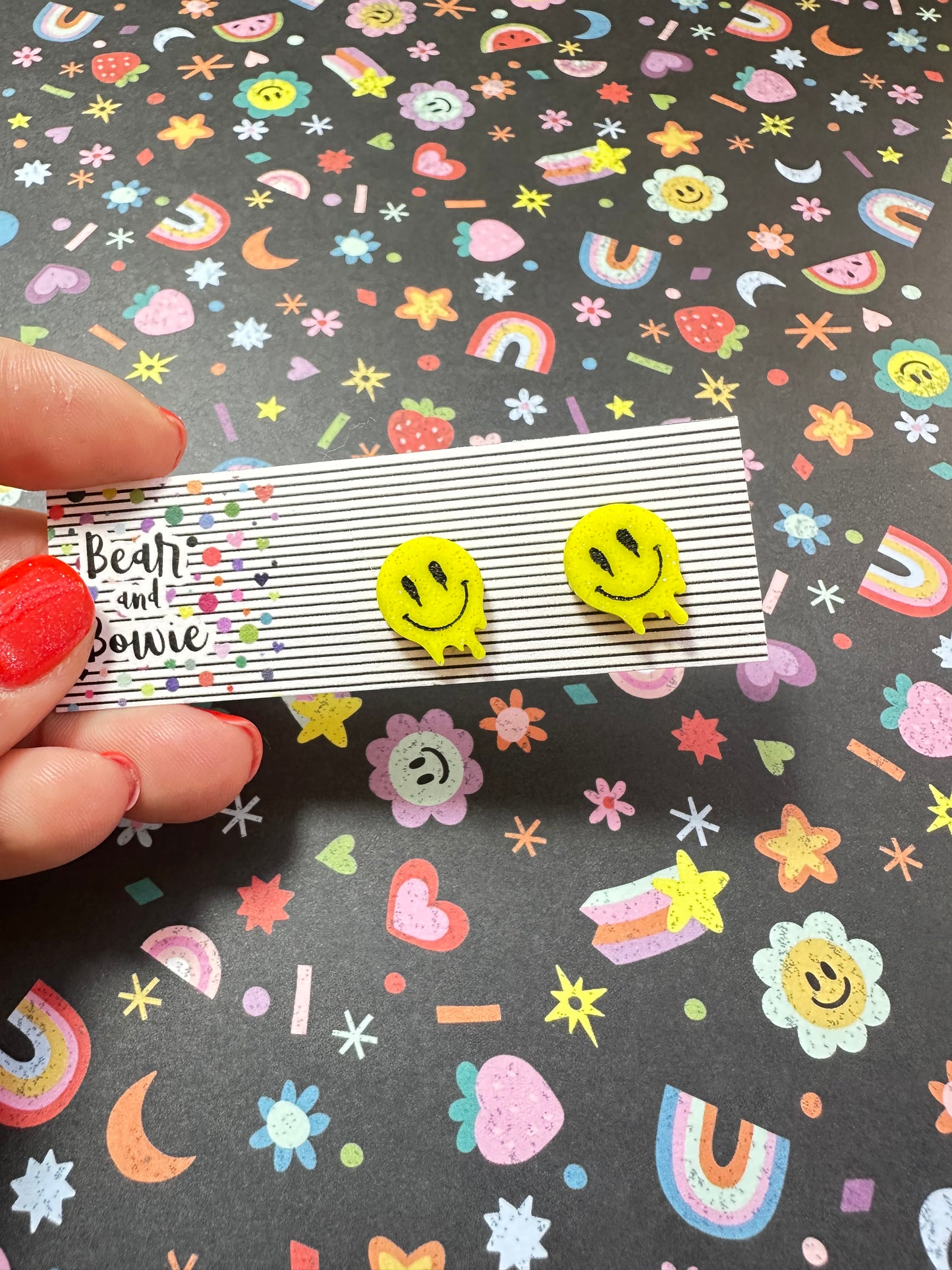 Melty Smile Face Stud Earrings