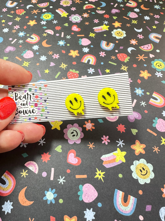 Melty Smile Face Stud Earrings