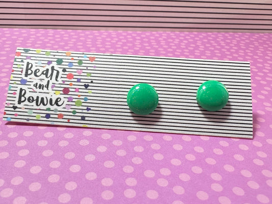 Seafoam Green Glitter Circle Studs - 10mm