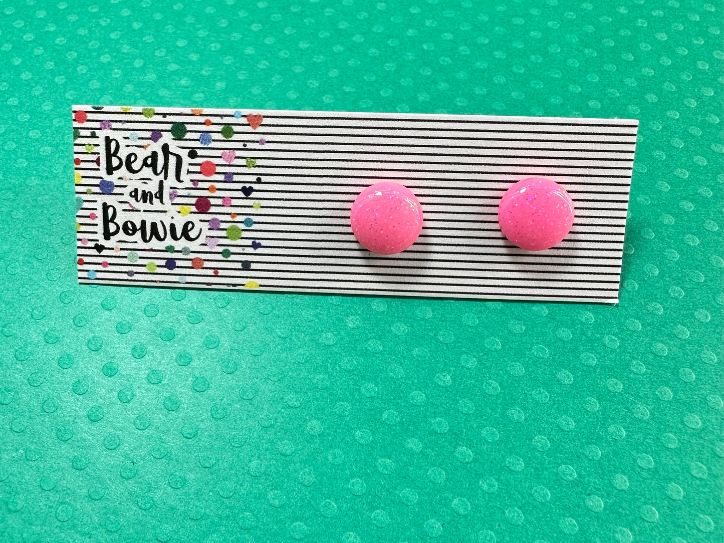 Bright Pink Glitter Circle Studs - 10mm