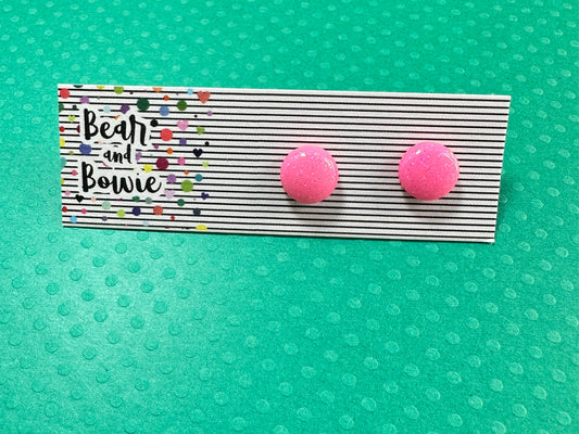Bright Pink Glitter Circle Studs - 10mm