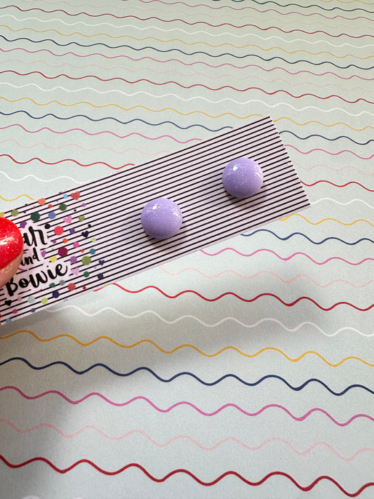 Pastel Purple Glitter Circle Studs - 10mm