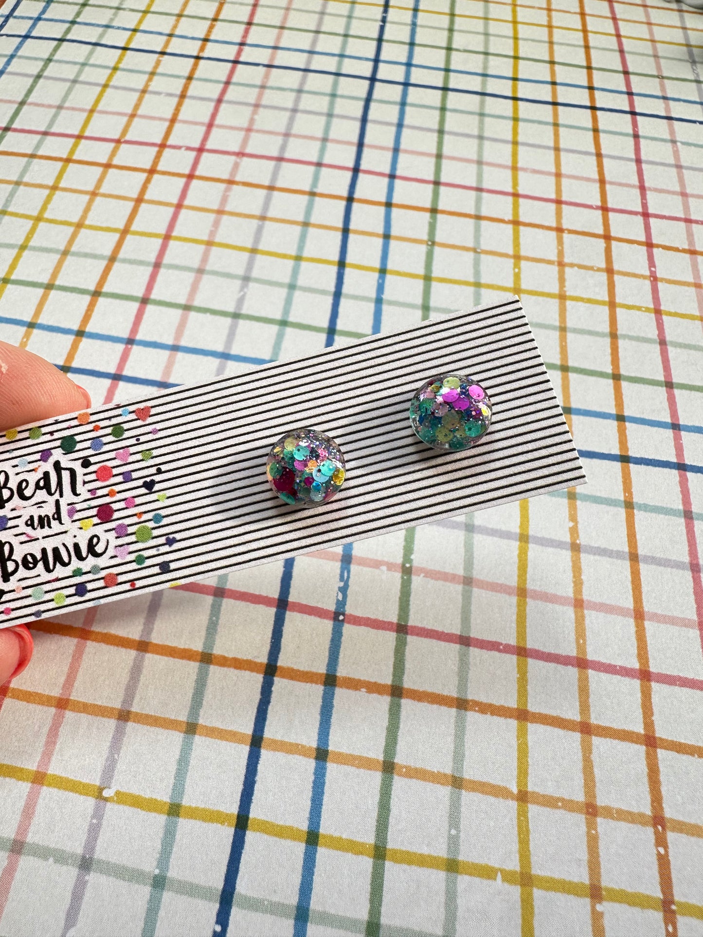 Multicolor Round Glitter Circle Stud Earrings - 10mm