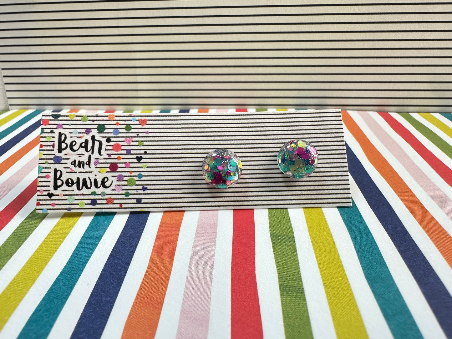 Multicolor Round Glitter Circle Stud Earrings - 10mm