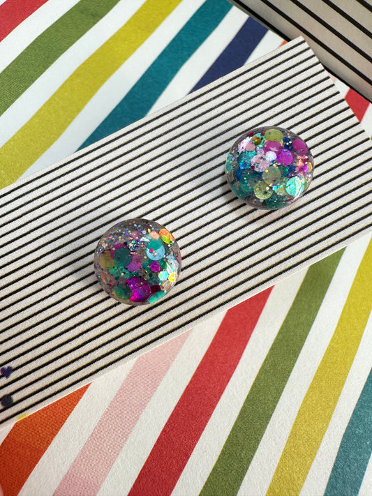 Multicolor Round Glitter Circle Stud Earrings - 10mm