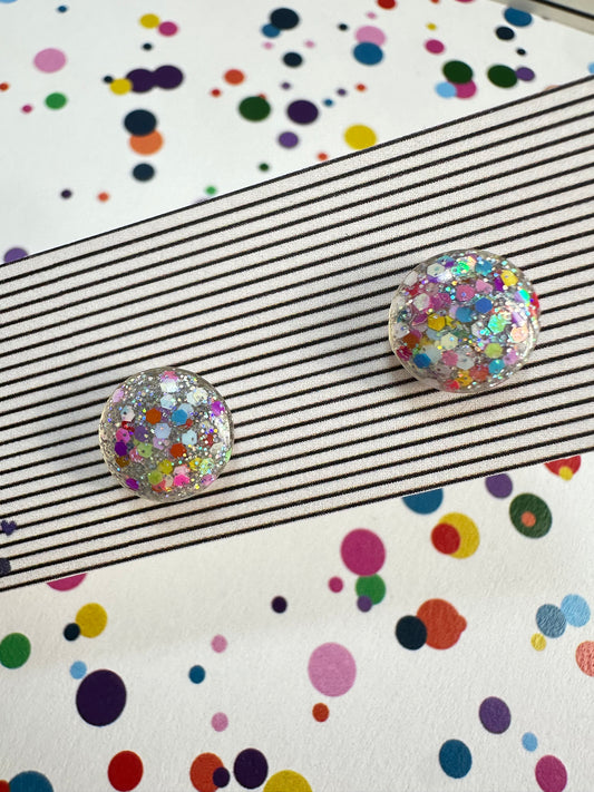 Multicolor Rainbow Glitter Circle Studs - 10mm