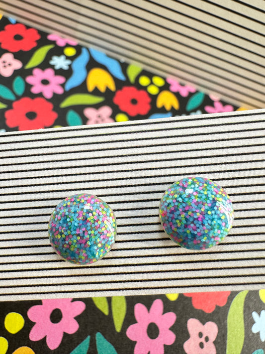 Multicolor Pastel Rainbow Glitter Circle Studs - 10mm