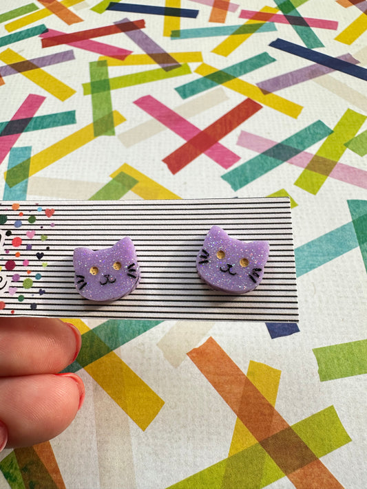 Purple Cat Stud Earrings