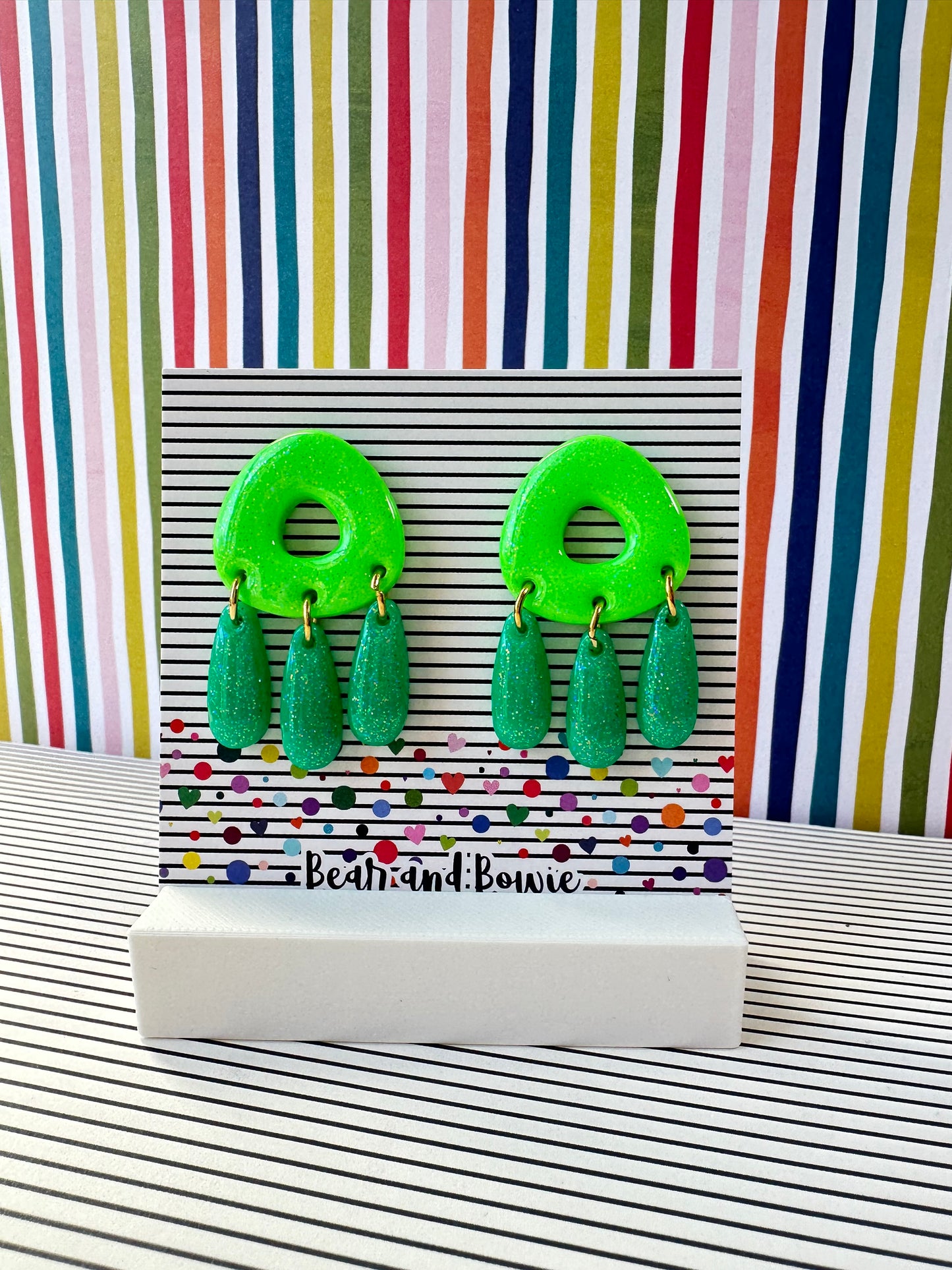 Two Tone Bright Green Earrings