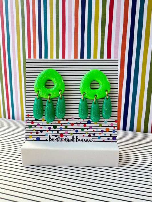 Two Tone Bright Green Earrings