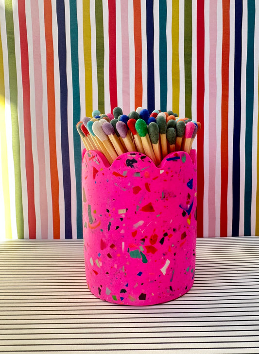 Hot Pink Terrazzo Jesmonite Matchstick Holder