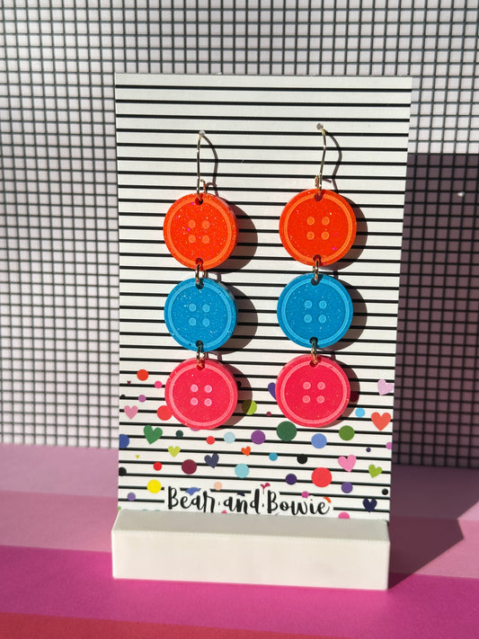 Multicolor Button Dangle Earrings
