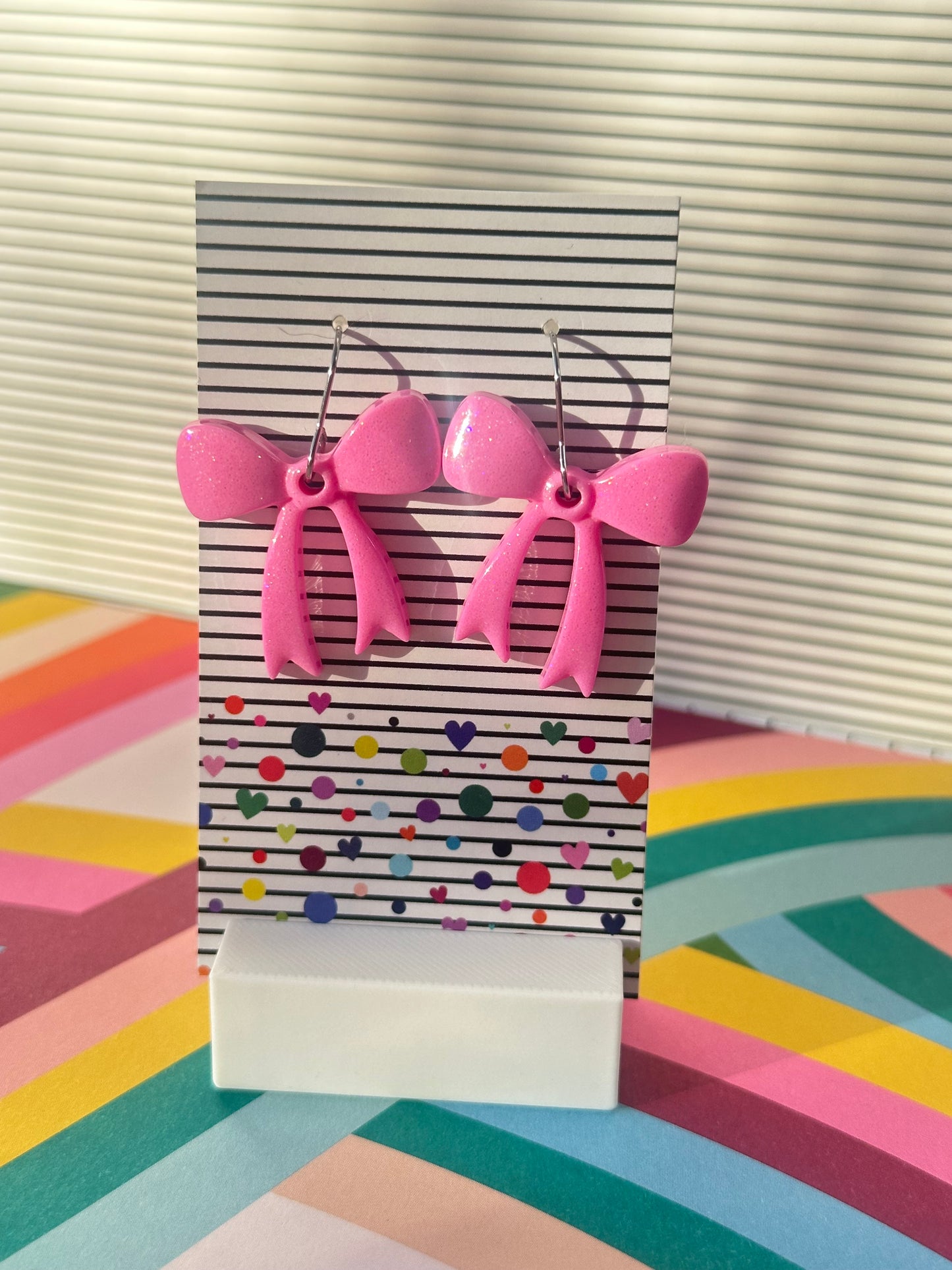 Pink Bow Dangle Earrings
