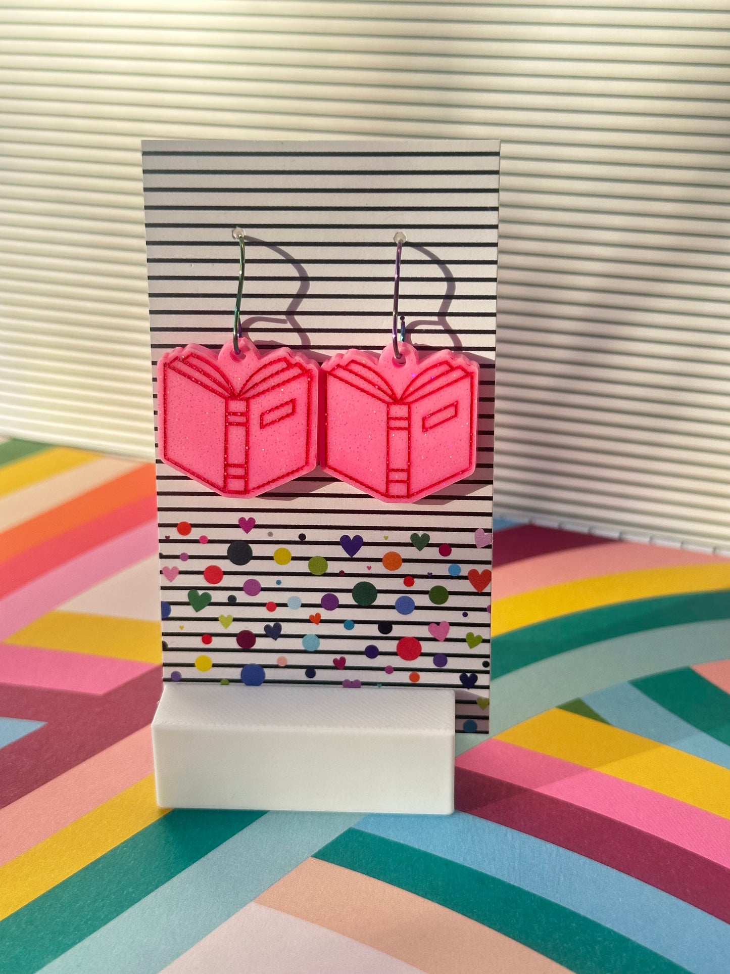 Pink Book Dangle Earrings