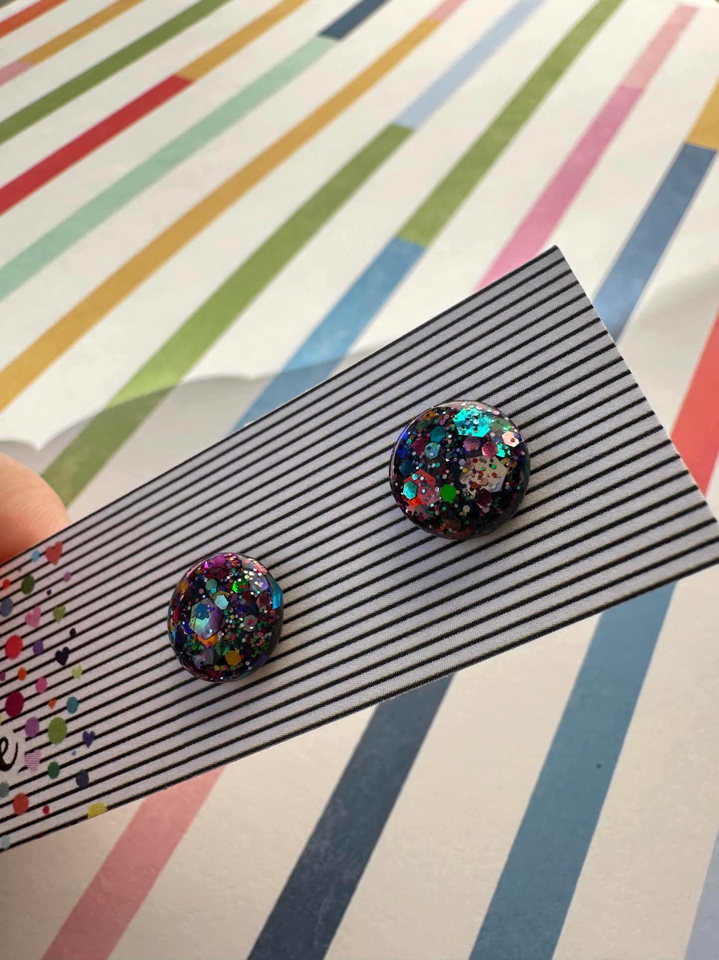 Dark Rainbow Glitter 10mm Stud