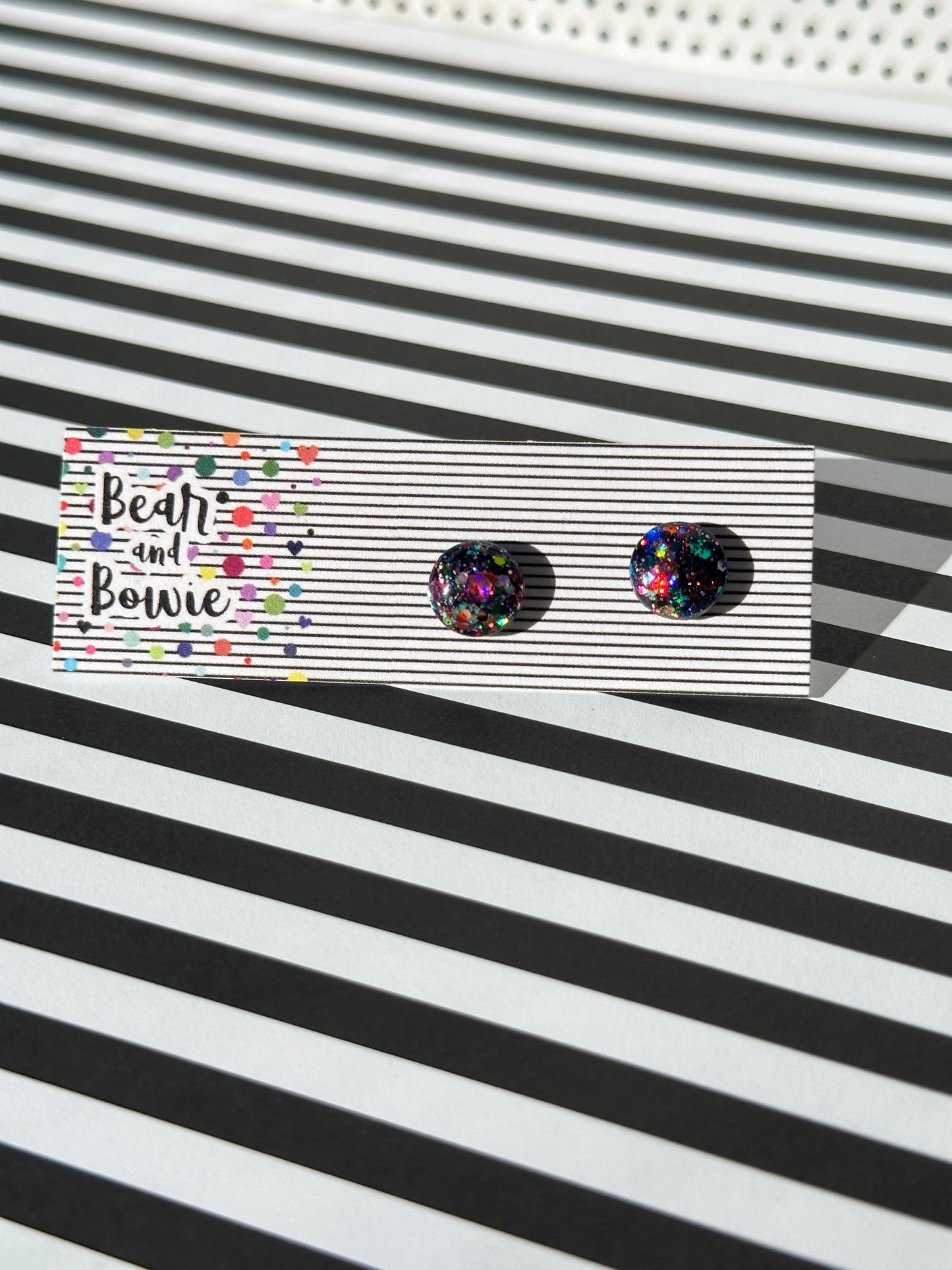 Dark Rainbow Glitter 10mm Stud