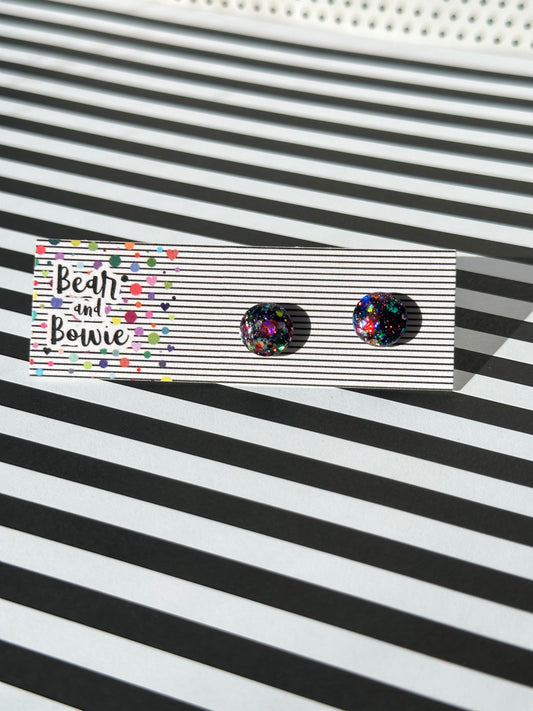 Dark Rainbow Glitter 10mm Stud