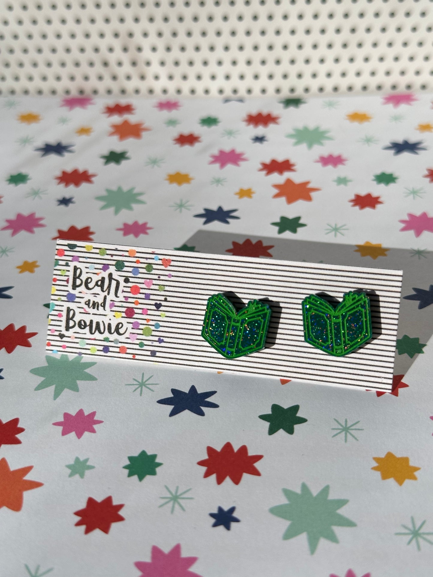 Green Glitter Stud Earrings