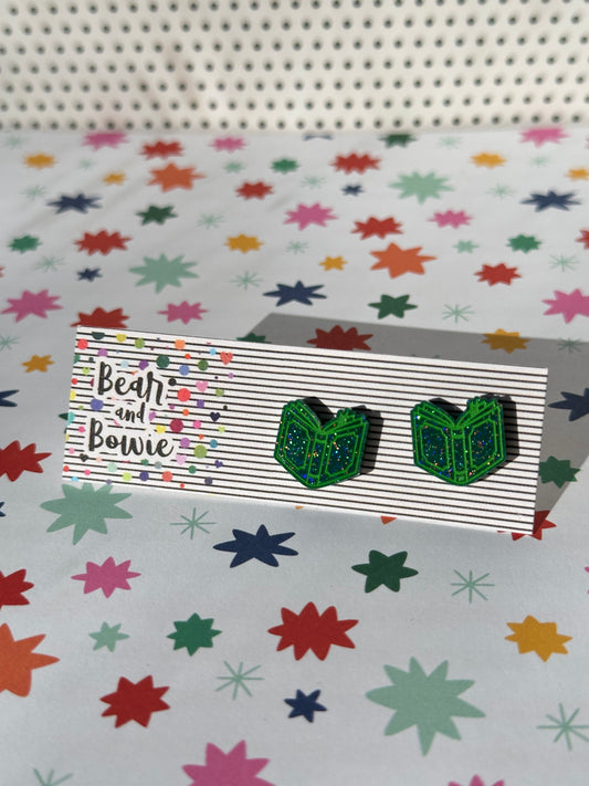 Green Glitter Stud Earrings